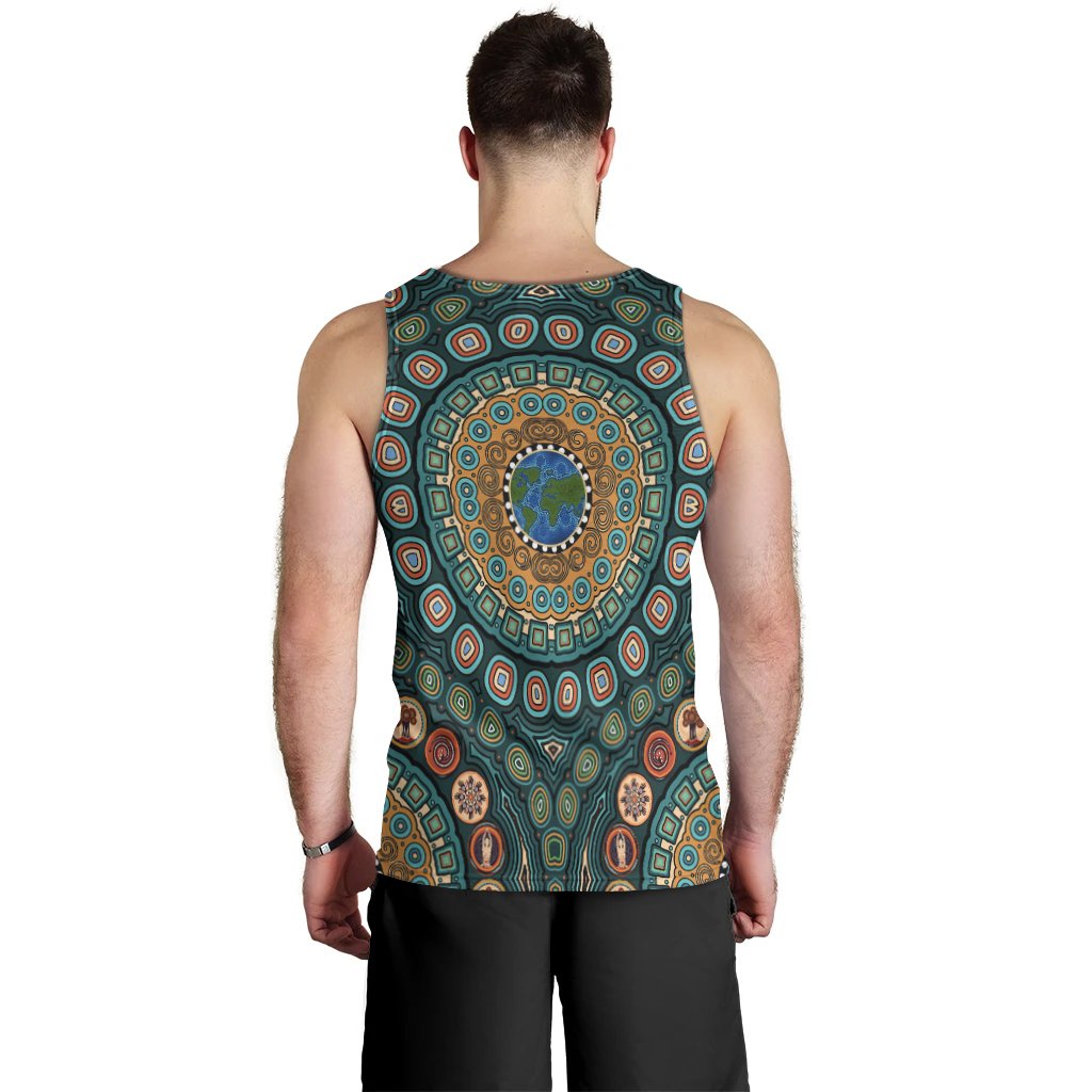 Men's Tank Top - Aboriginal Green Dot Painting With Earth - Vibe Hoodie Shop