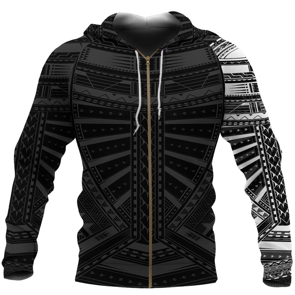 New Zealand Zip Up Hoodie, Maori Samoan Polynesian Tattoo Zipper Hoodie - White - Vibe Hoodie Shop