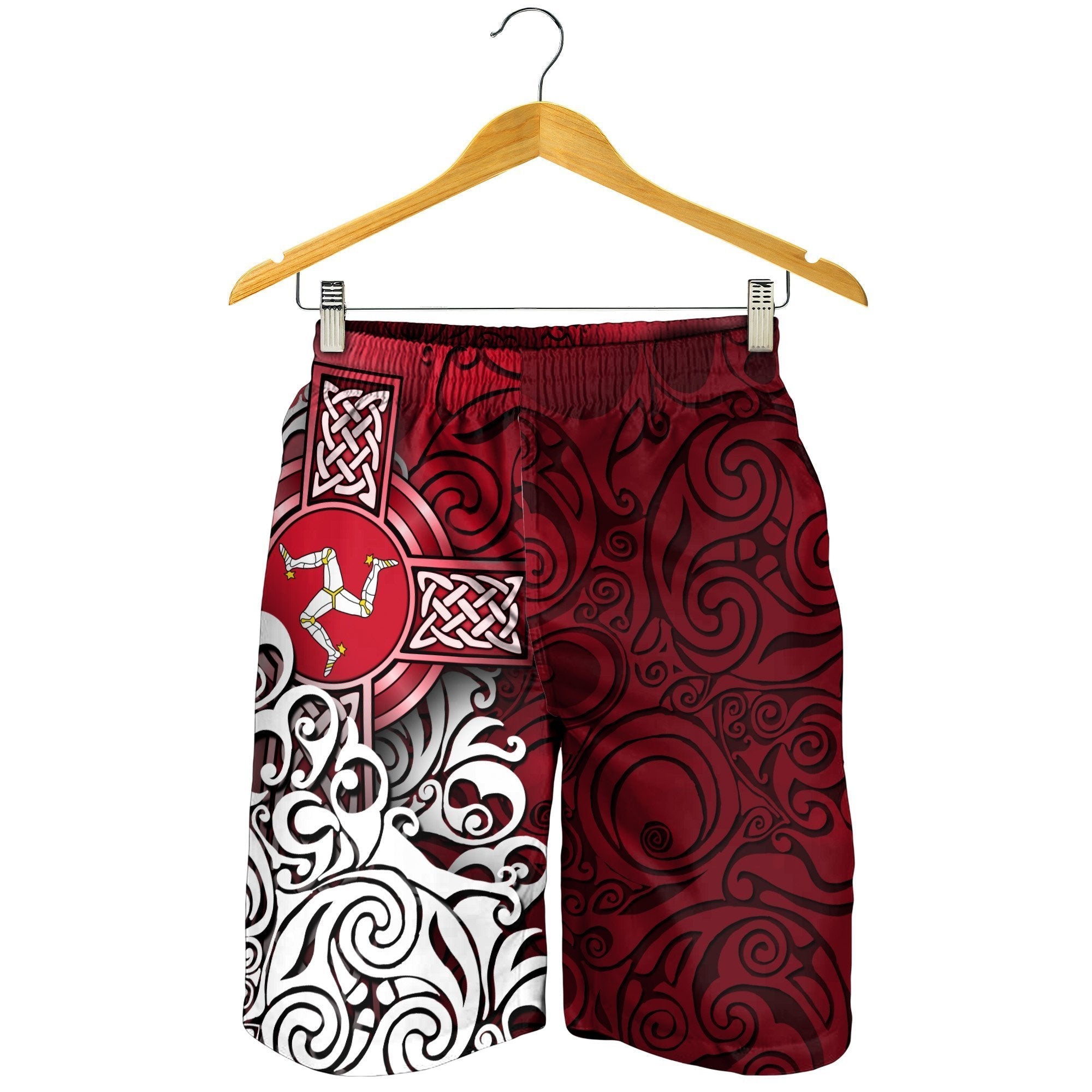 Celtic Men's Shorts - Isle Of Man Flag With Celtic Cross - Vibe Hoodie Shop