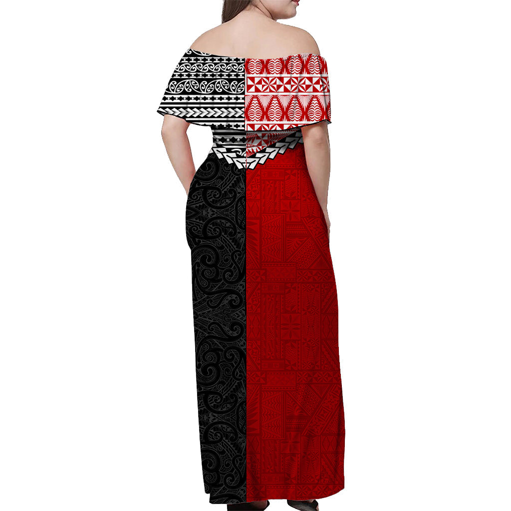 Tonga Combine New Zealand Maori Aotearoa Heritage Off Shoulder Long Dress - - Vibe Hoodie Shop