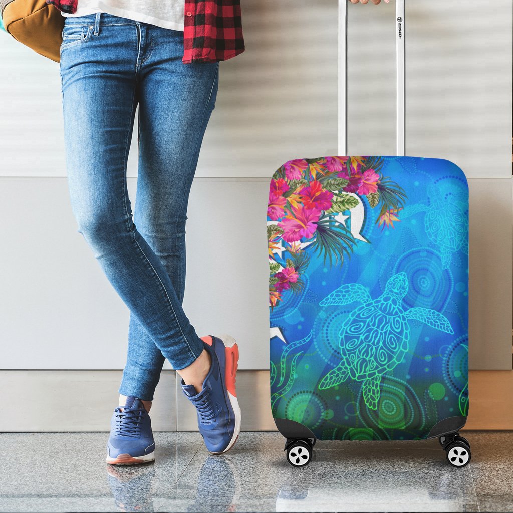 Luggage Cover - Torres Strait Blue Sea With Hibiscus - Vibe Hoodie Shop