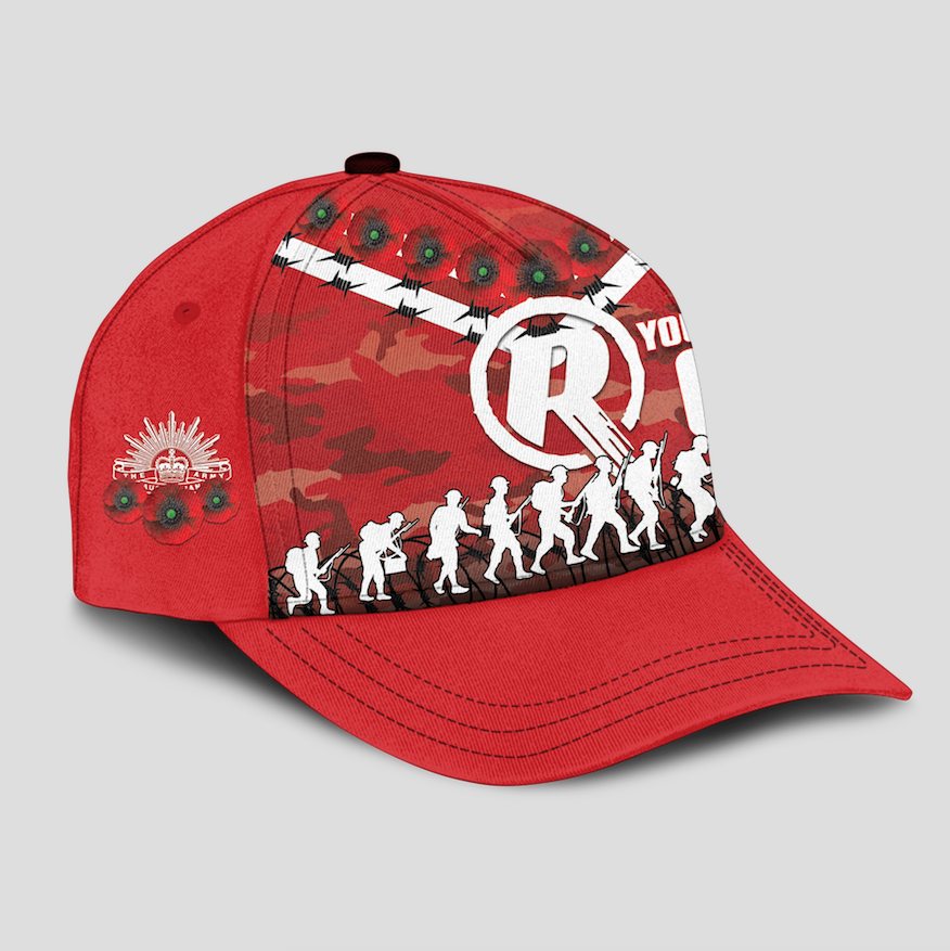 (Custom Personalised) Melbourne Renegades ANZAC 2022 Caps Camouflage With Poppy - - Vibe Hoodie Shop