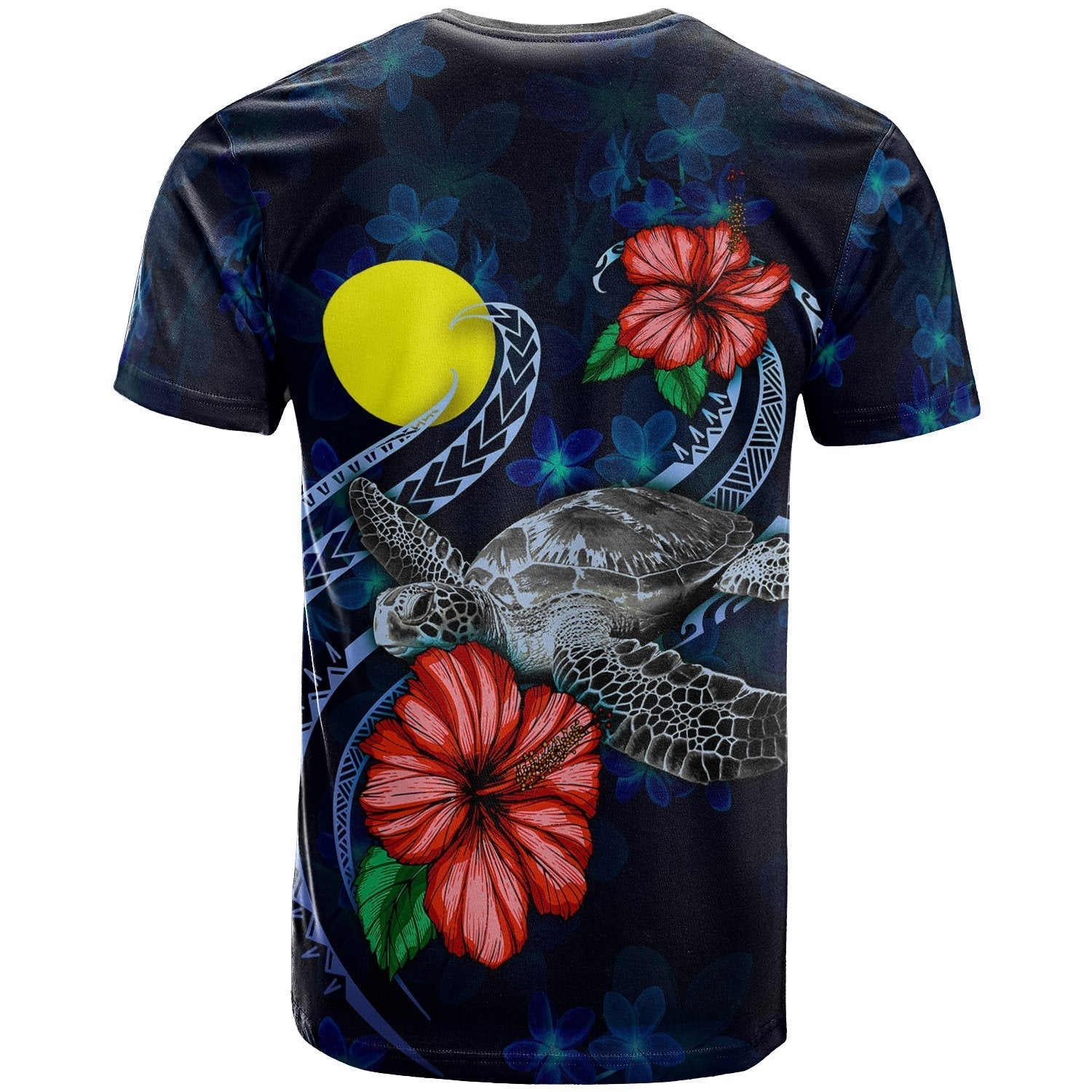 Palau Polynesian T shirt - Blue Turtle Hibiscus - Vibe Hoodie Shop