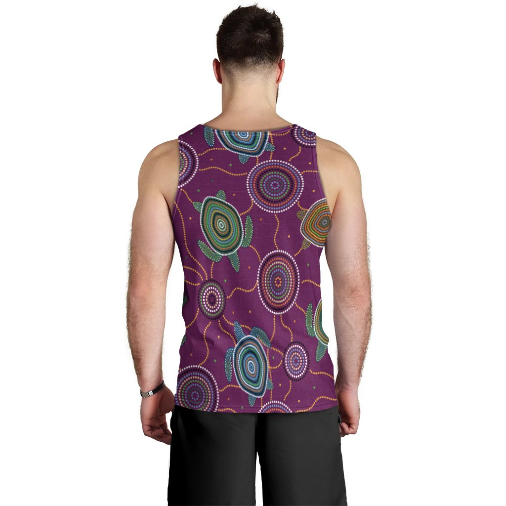 Men Tan Top - Aboriginal Turtle Purple Australia Dot Patterns - Vibe Hoodie Shop