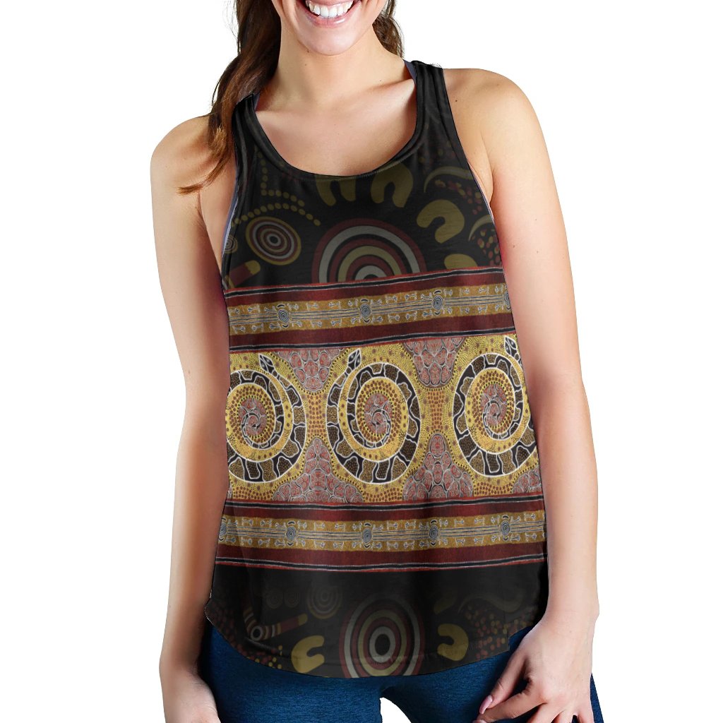 Aboriginal Women Raecerback tank - Snake Dot Panting Art - Vibe Hoodie Shop