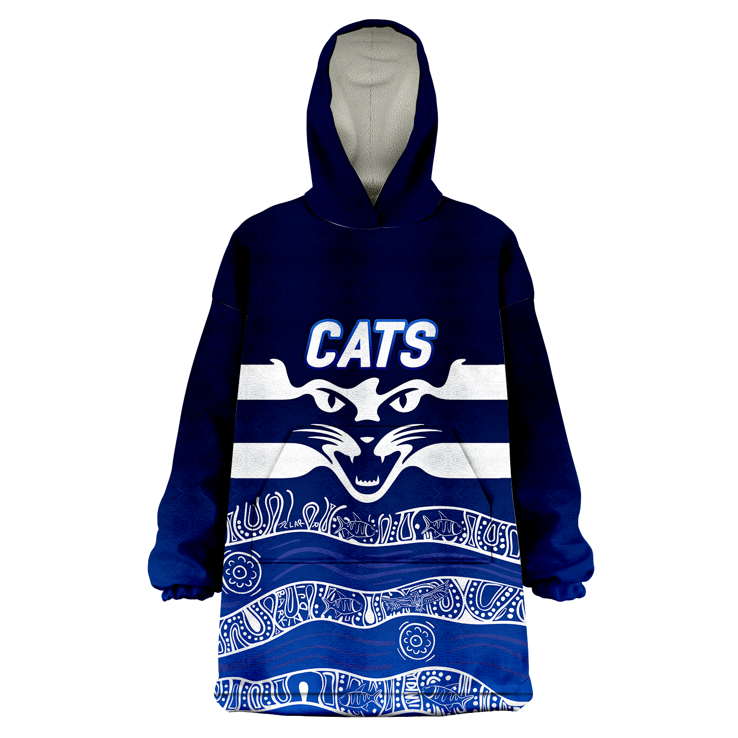 Cats Aboriginal Art Football Geelong Wearable Blanket Hoodie - - Vibe Hoodie Shop