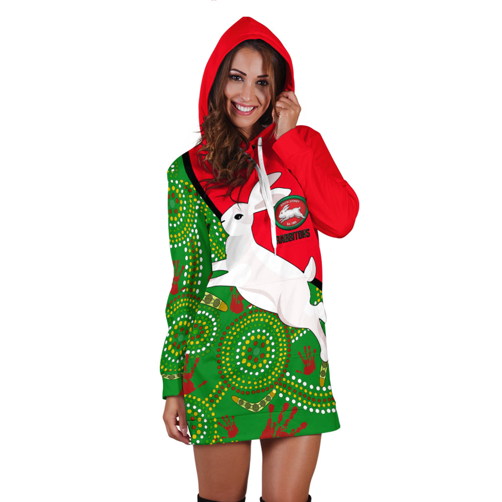 Australia Rabbitohs Hoodie Dress - NAIDOC Pattern With Rabbits - LT20 - Vibe Hoodie Shop