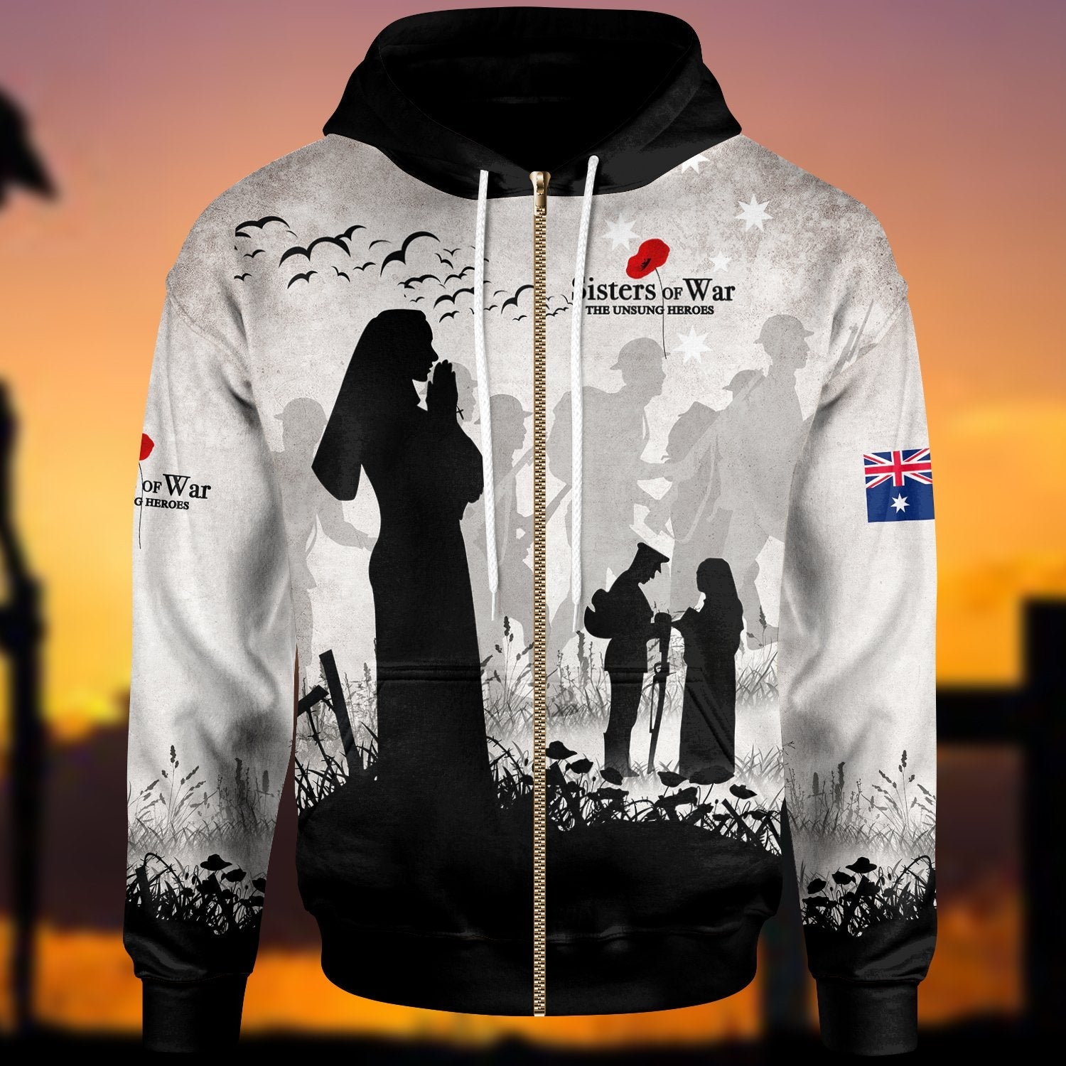 ANZAC Day Zip - Up Hoodie - Sisters Of War - Vibe Hoodie Shop