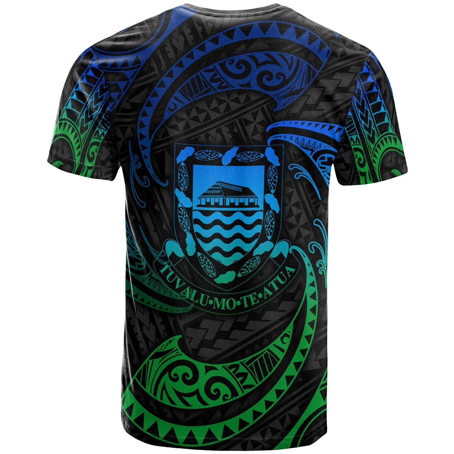 Tuvalu Polynesian Custom Personalised T shirt - Blue Tribal Wave Ver.02 - Vibe Hoodie Shop