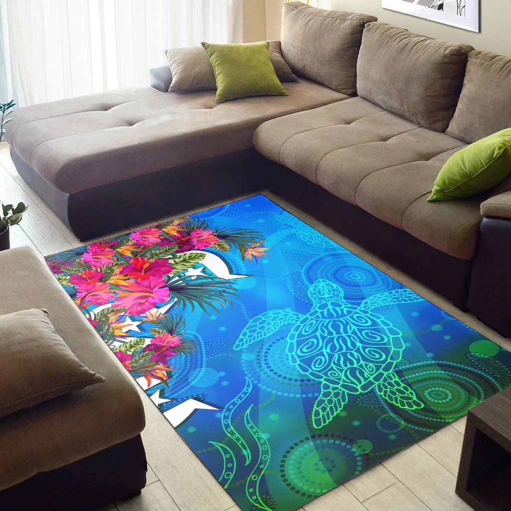 Area Rug - Torres Strait Blue Sea With Hibiscus - Vibe Hoodie Shop