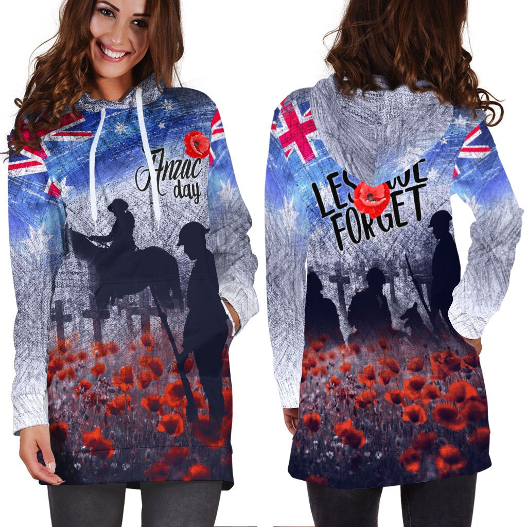 ANZAC Day Hoodie Dress - Lest We Forget Vintage Poppies - Vibe Hoodie Shop