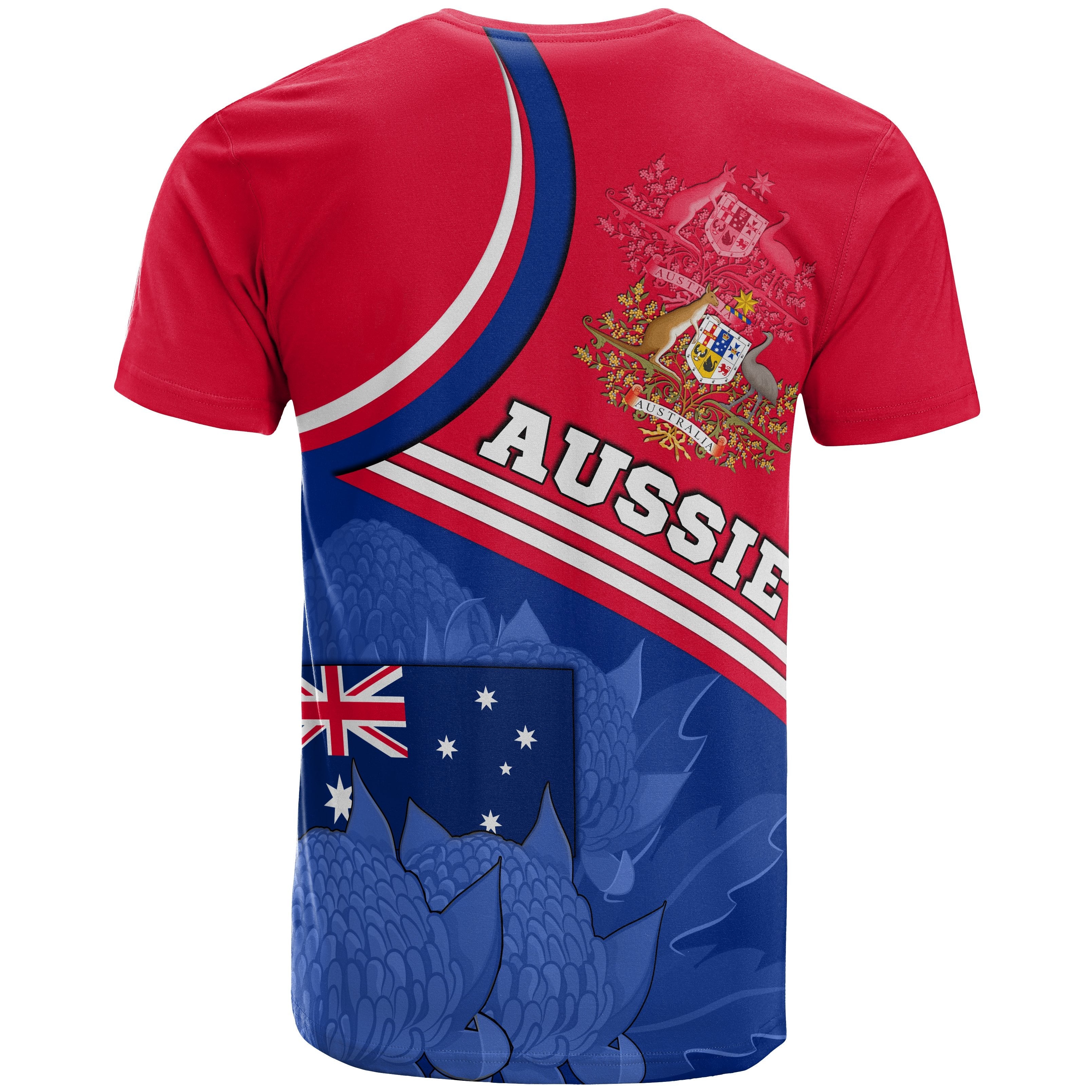 T shirt - Aus Flag and Coat of Arms Shirt Waratah Flowers - Vibe Hoodie Shop