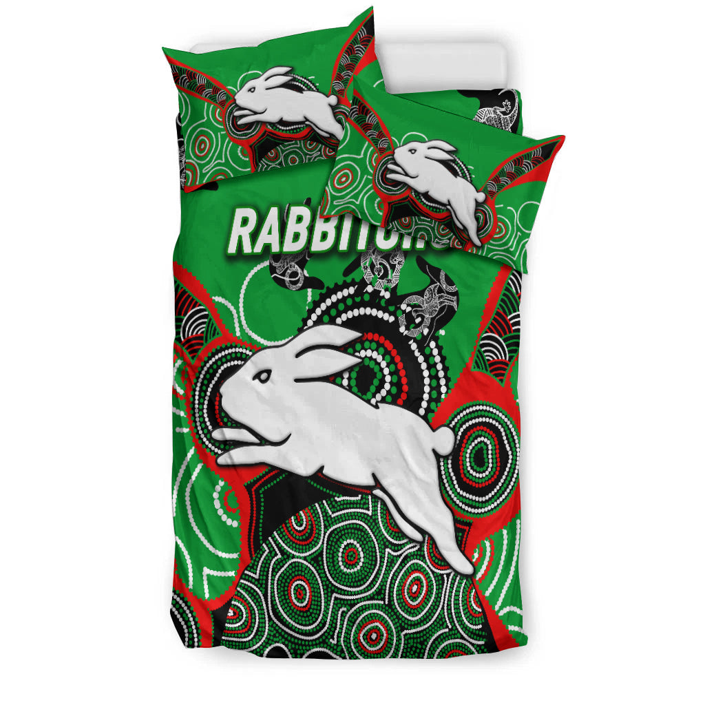 Rabbitohs Rugby Aboriginal Art Bedding Set - - Vibe Hoodie Shop