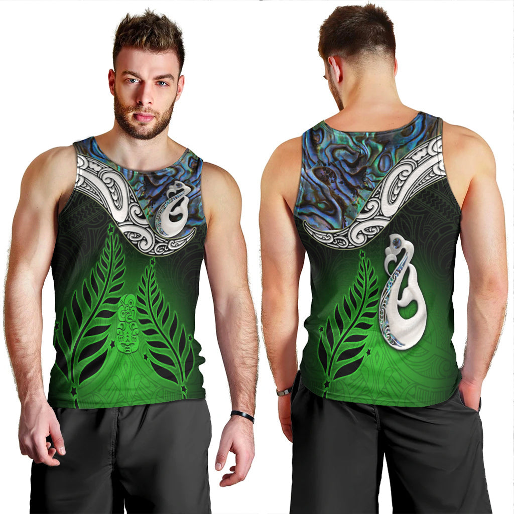 New Zealand Maori Men Tank Top - Manaia Paua Shell Glitter Green LT4 - Vibe Hoodie Shop