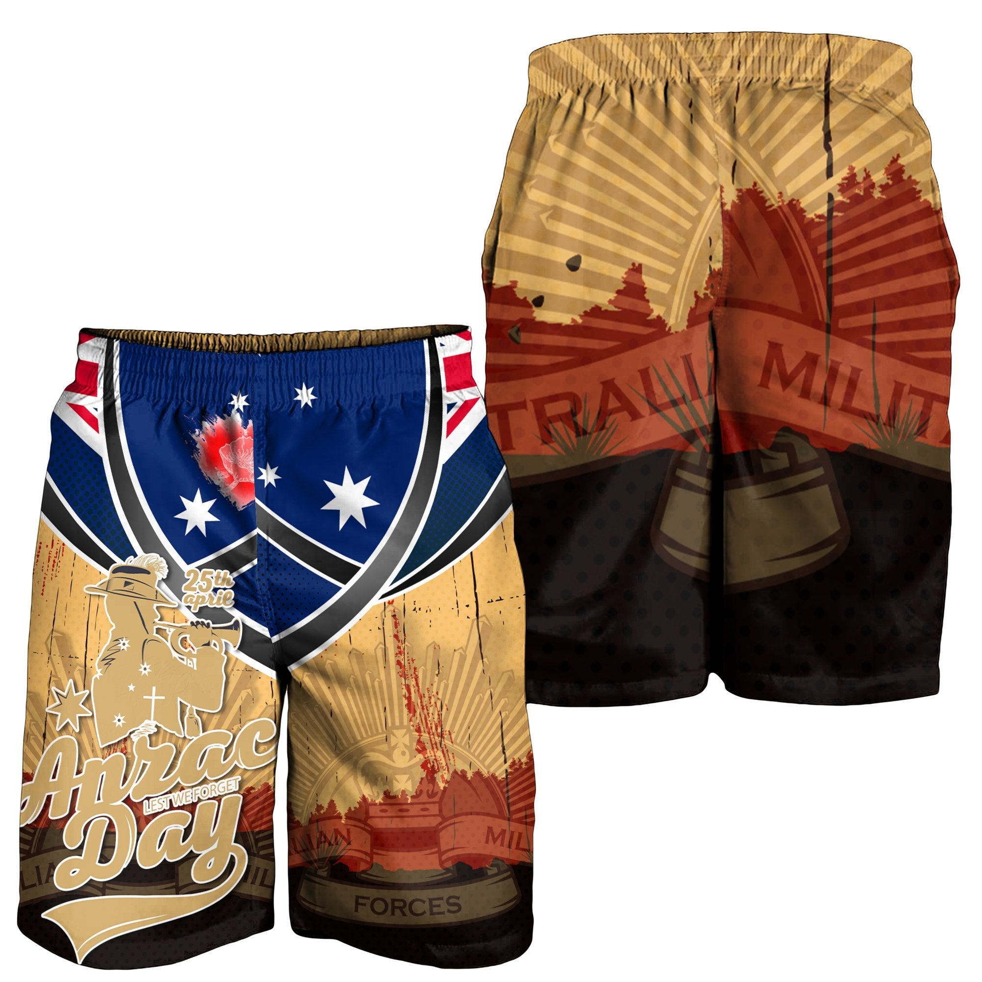 Men Shorts - ANZAC Lest We Forget - Vibe Hoodie Shop