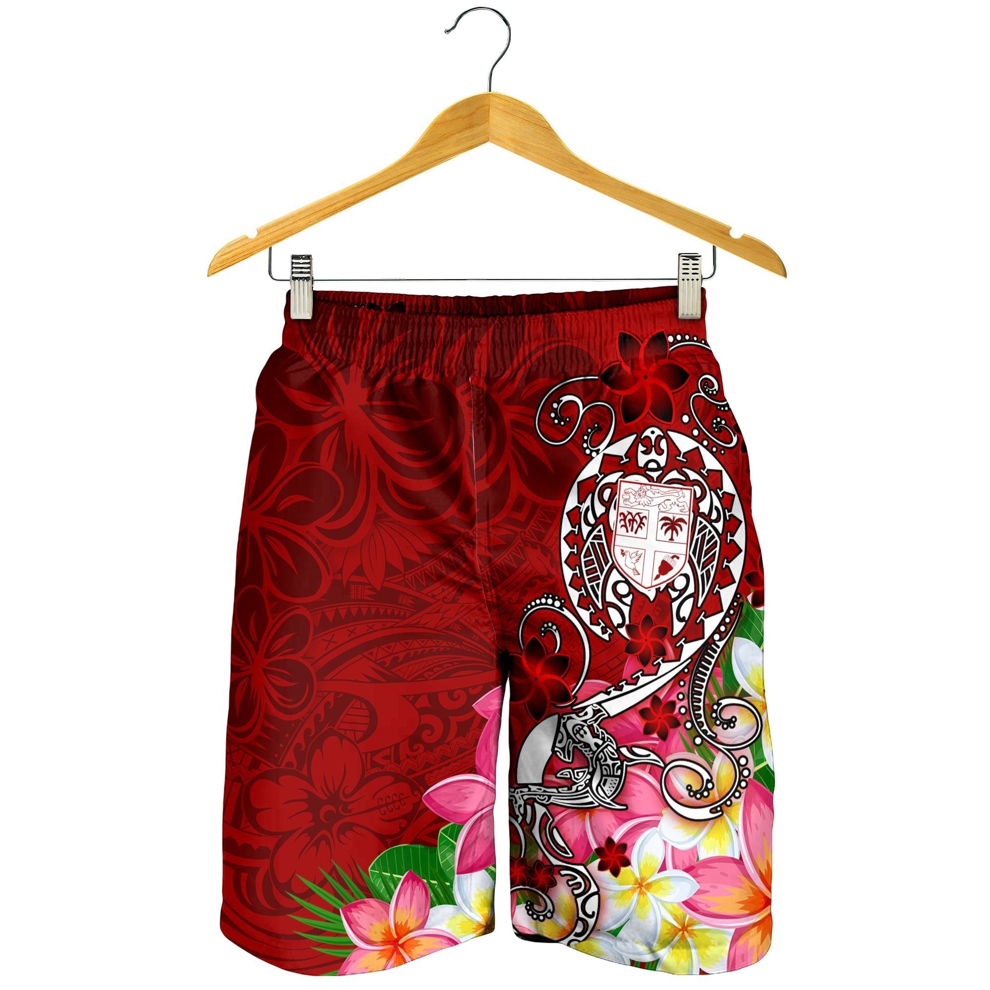 Fiji Men's Shorts - Turtle Plumeria (Red) - Vibe Hoodie Shop