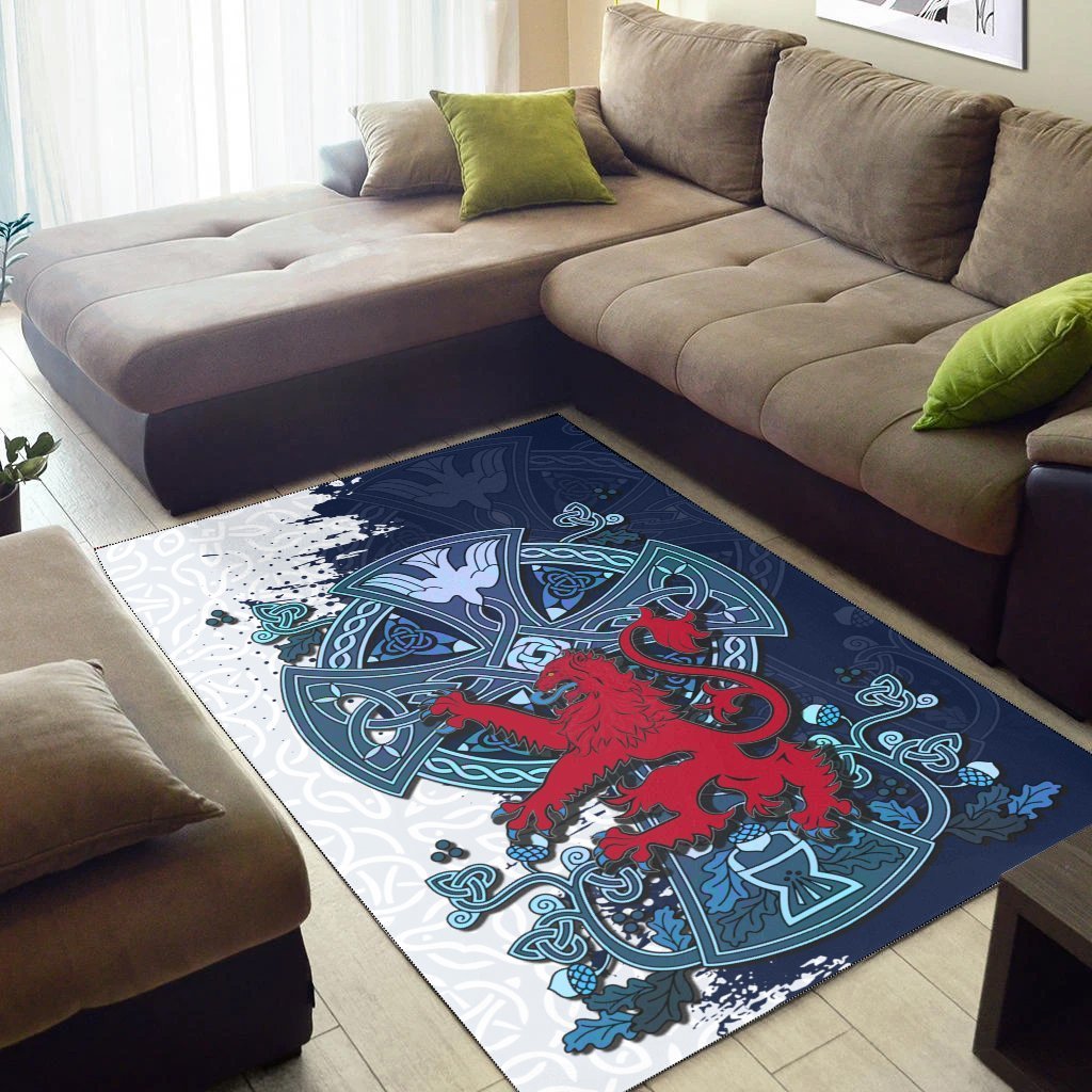 Scotland Celtic Area Rug - Lion Rampant With Celtic Cross - Vibe Hoodie Shop