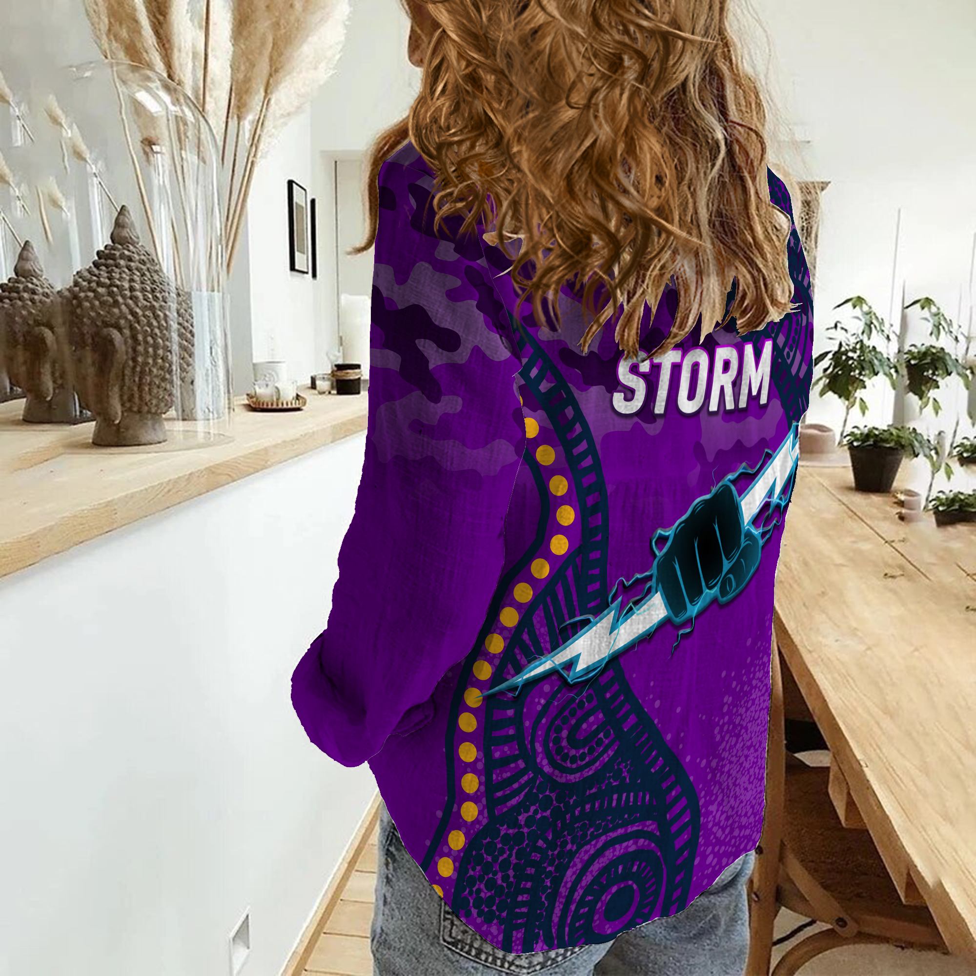 Storm Rugby ANZAC Day Camouflage Indigenous Art Women Casual Shirt - - Vibe Hoodie Shop