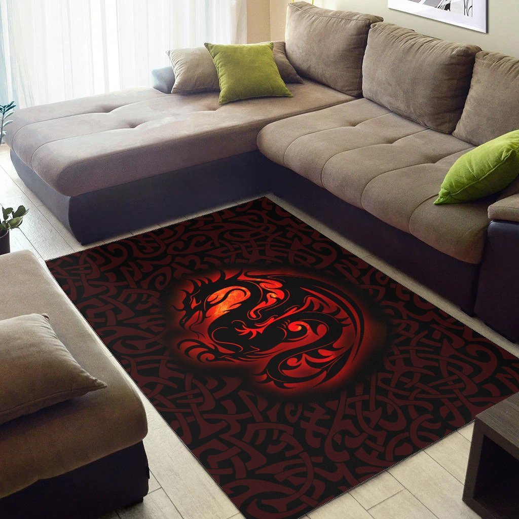 Wales Celtic Area Rug - Fury Celtic Dragon With Knot - Vibe Hoodie Shop