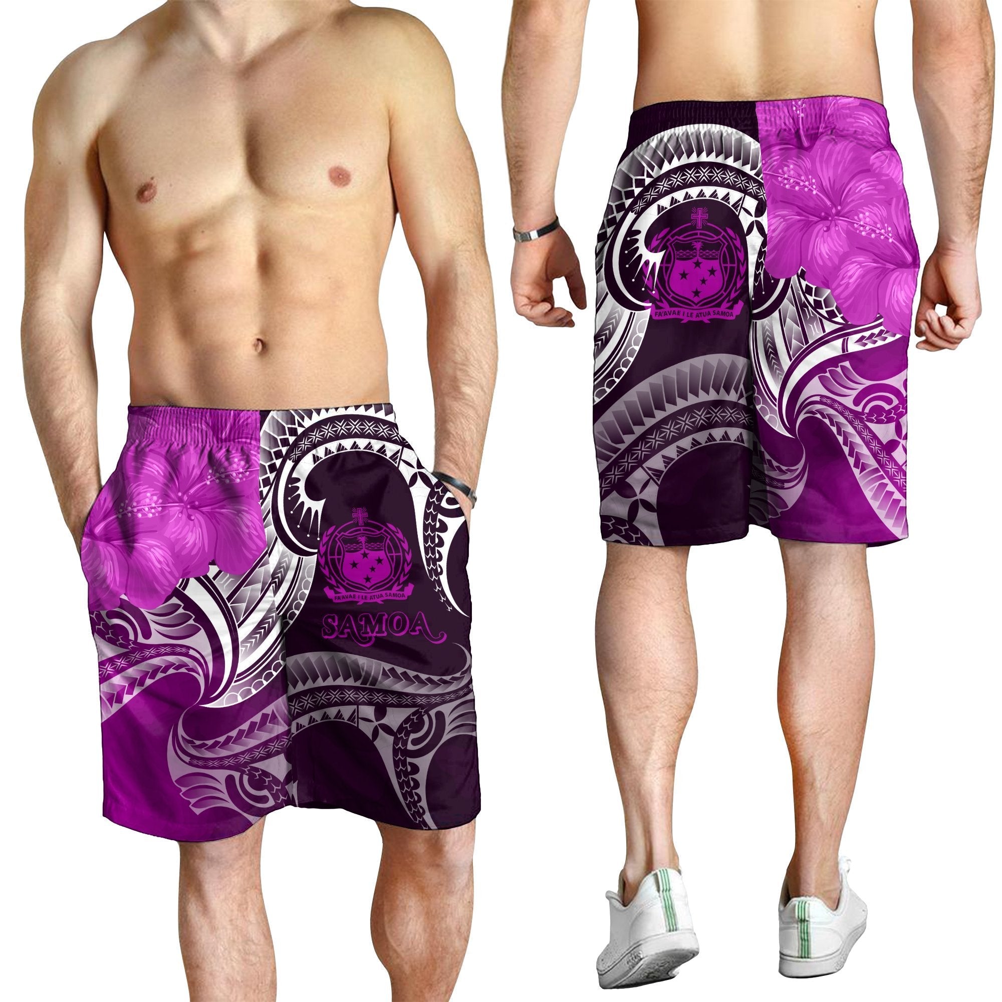 Samoa Men's Shorts - Samoa Seal Wave Style (Pink) - Vibe Hoodie Shop