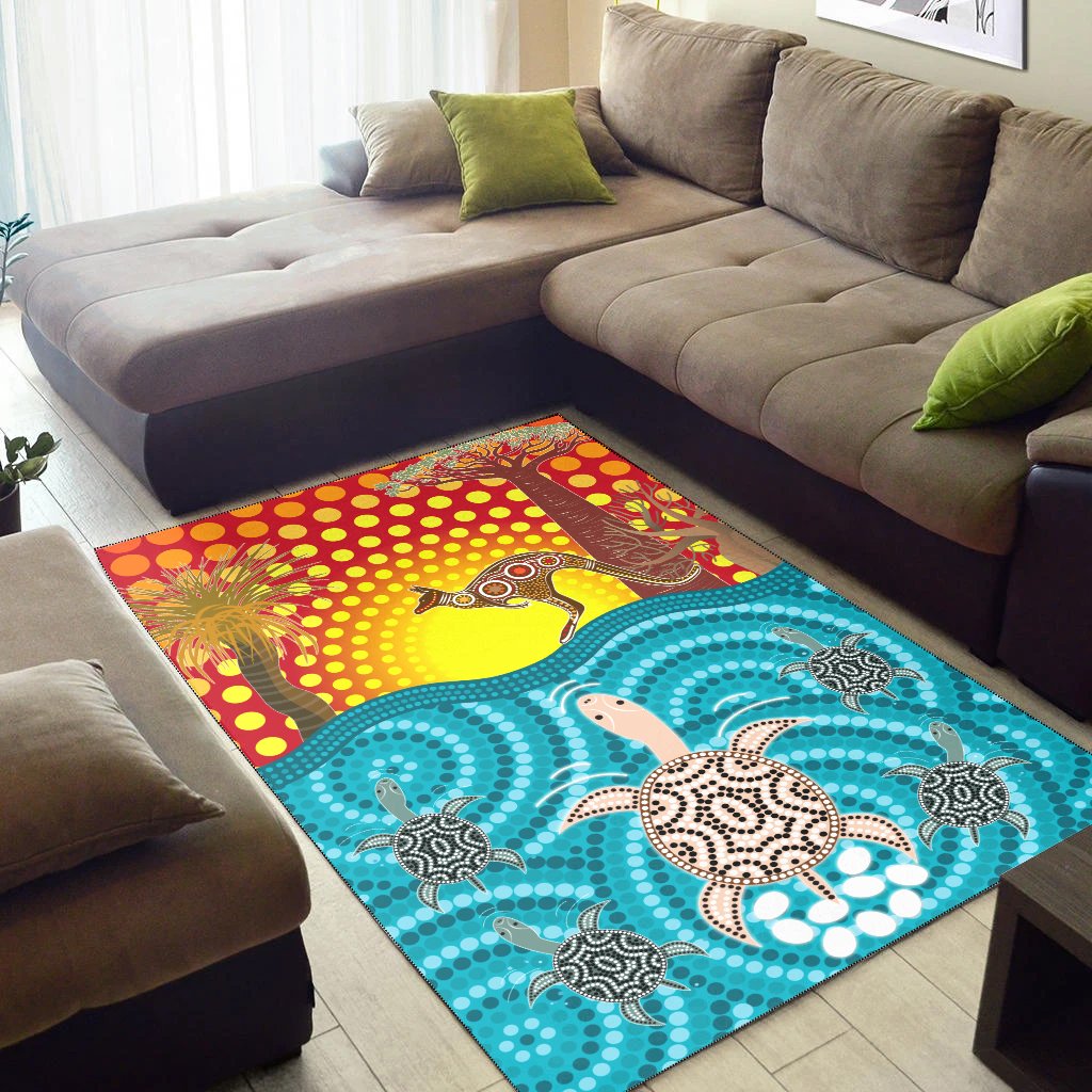 Aboriginal Area Rug - Turtle and Kangaroo - Aboriginal Life - Vibe Hoodie Shop