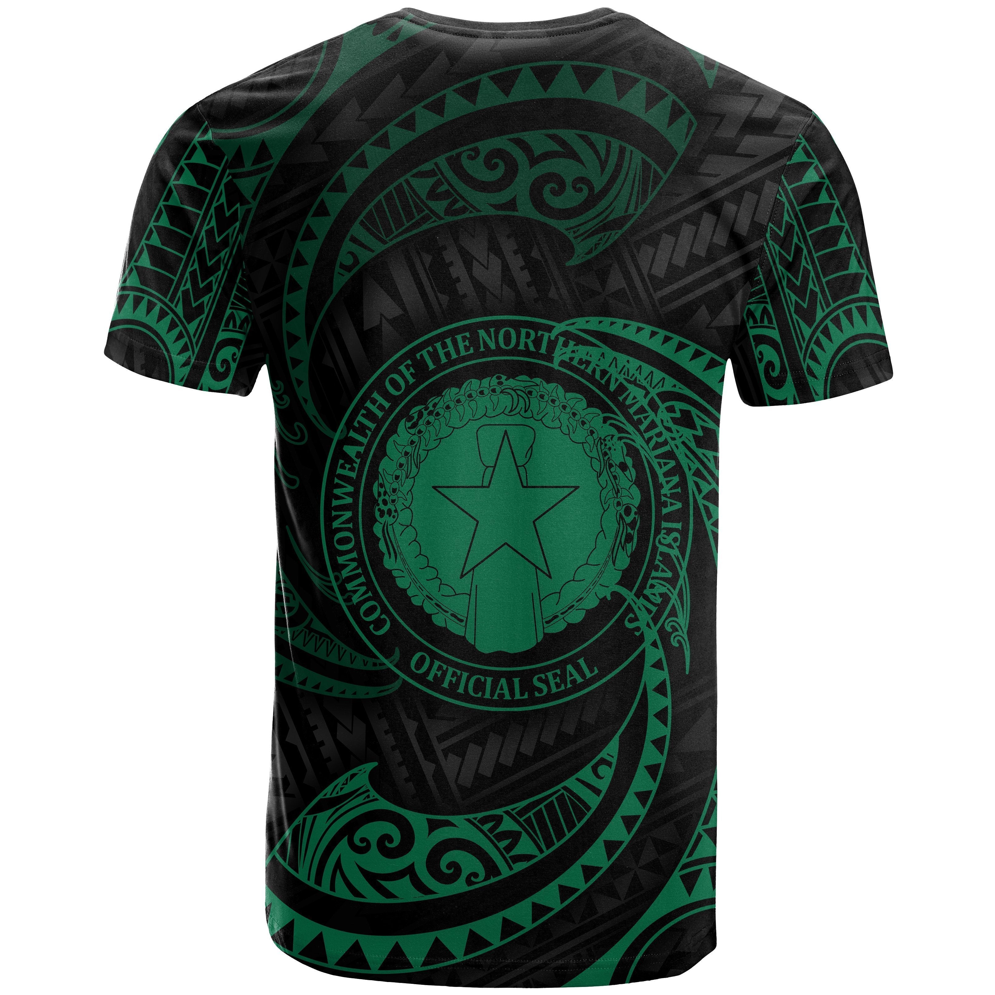 Northern Mariana Islands Polynesian Custom Personalised T shirt - Green Tribal Wave - Vibe Hoodie Shop