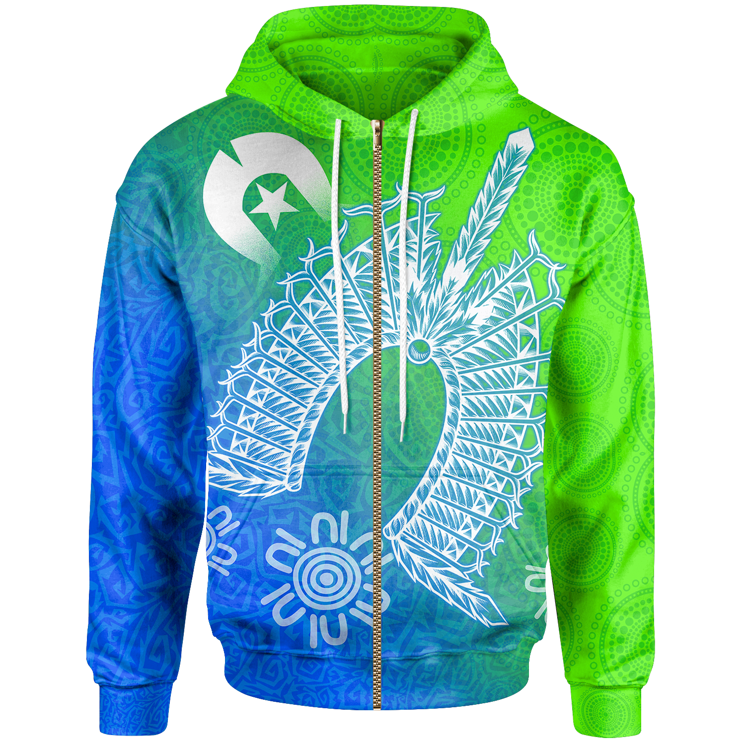 Torres Strait Islanders Zip up Hoodie - Dhari Mask Ocean Style - Vibe Hoodie Shop