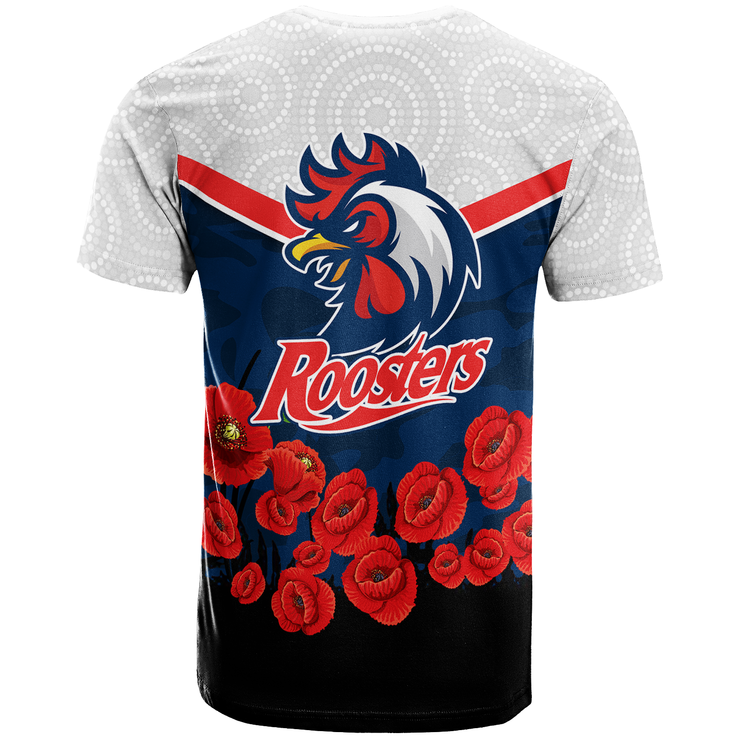 Roosters ANZAC Day T shirt - Indigenous Art - - Vibe Hoodie Shop