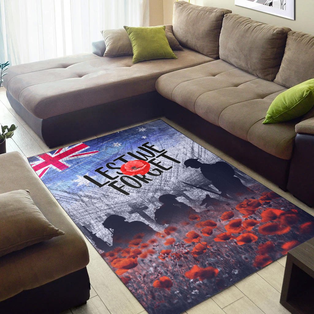 ANZAC Day Area Rug - Lest We Forget Vintage Poppies Ver.02 - - Vibe Hoodie Shop