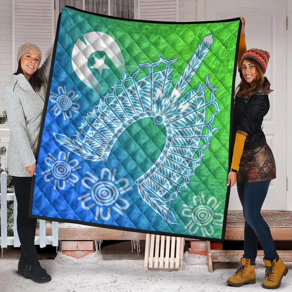 Torres Strait Islanders Premium Quilt - Dhari Mask Ocean Style - Vibe Hoodie Shop