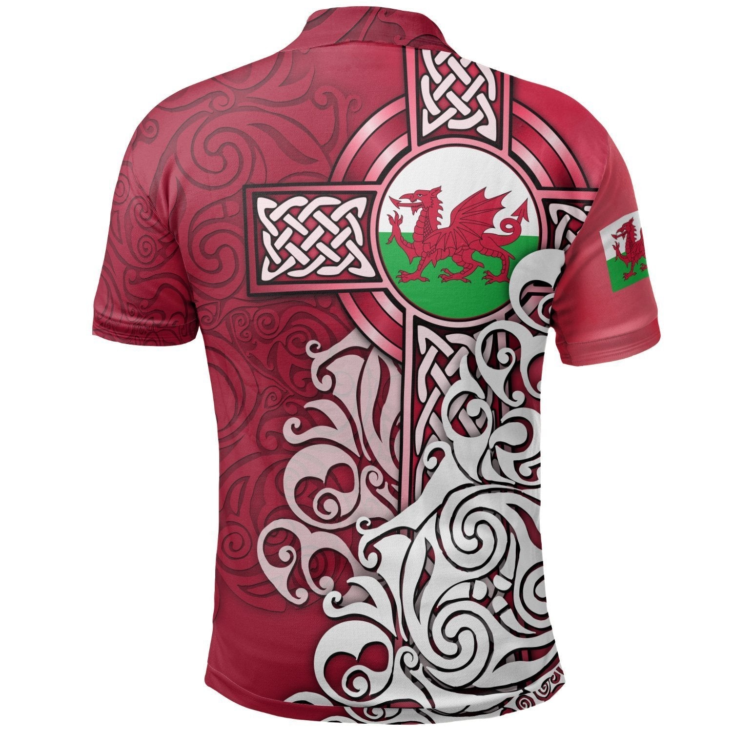 Wales Celtic Polo Shirt - Welsh Dragon Flag with Celtic Cross - Vibe Hoodie Shop