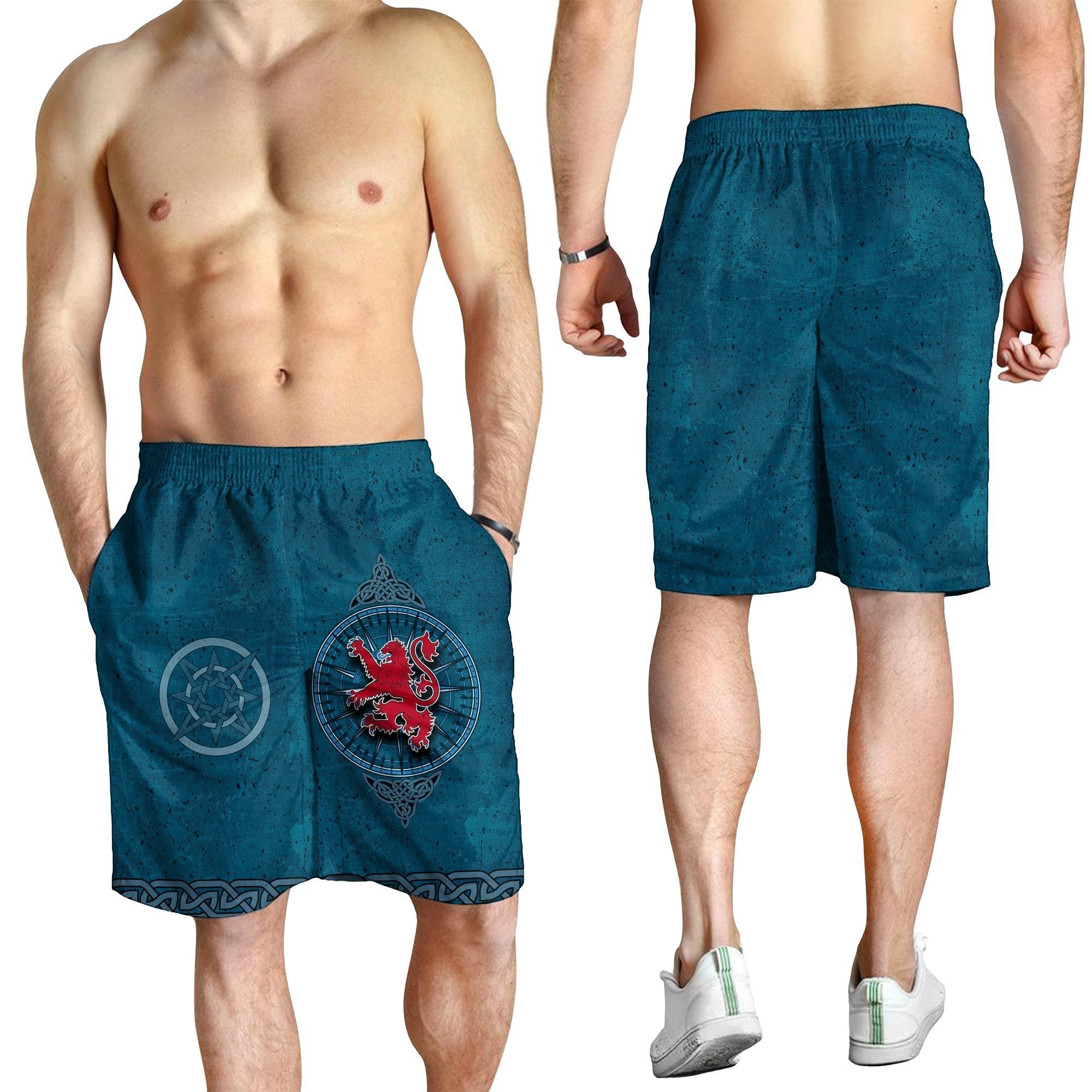 Scotland Celtic Shorts Men - Celtic Compass With Scottish Lion - Vibe Hoodie Shop