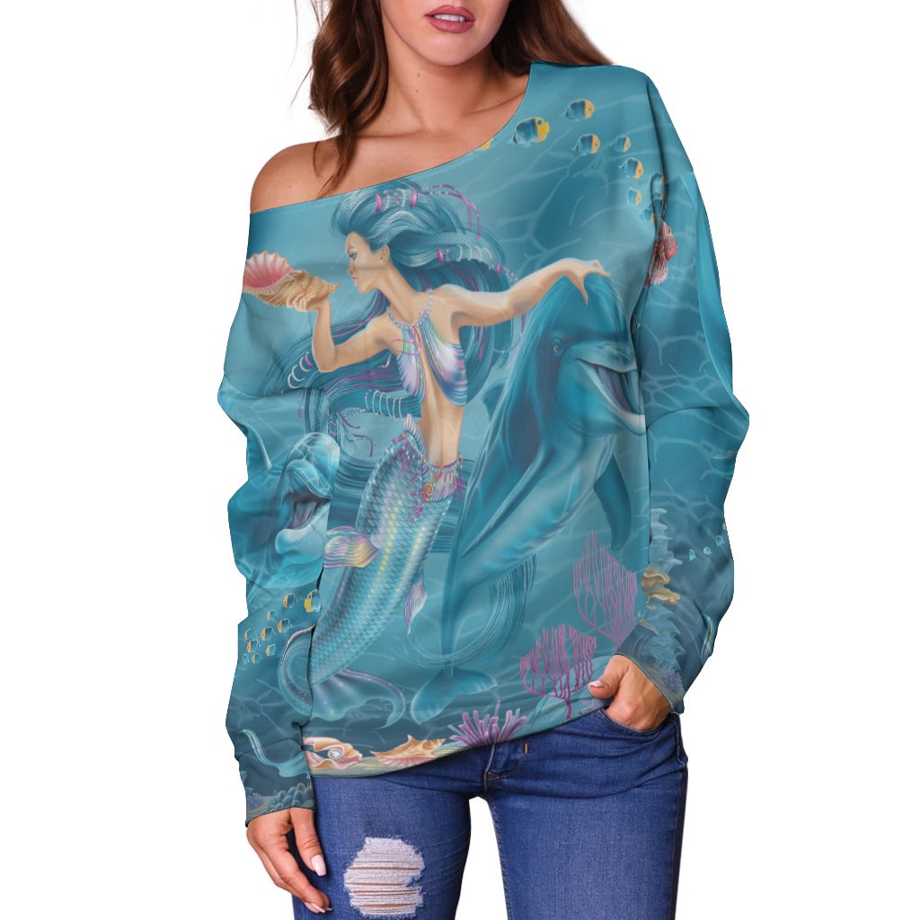 Women Off Shoulder - Australia Beautiful Mermaid With Dolphin - Vibe Hoodie Shop
