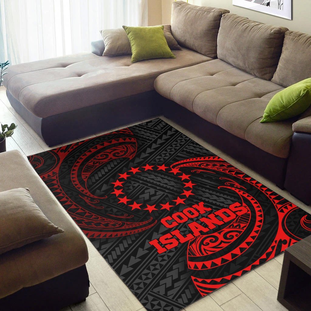 Cook Islands Polynesian Area Rug - Red Tribal Wave - Vibe Hoodie Shop