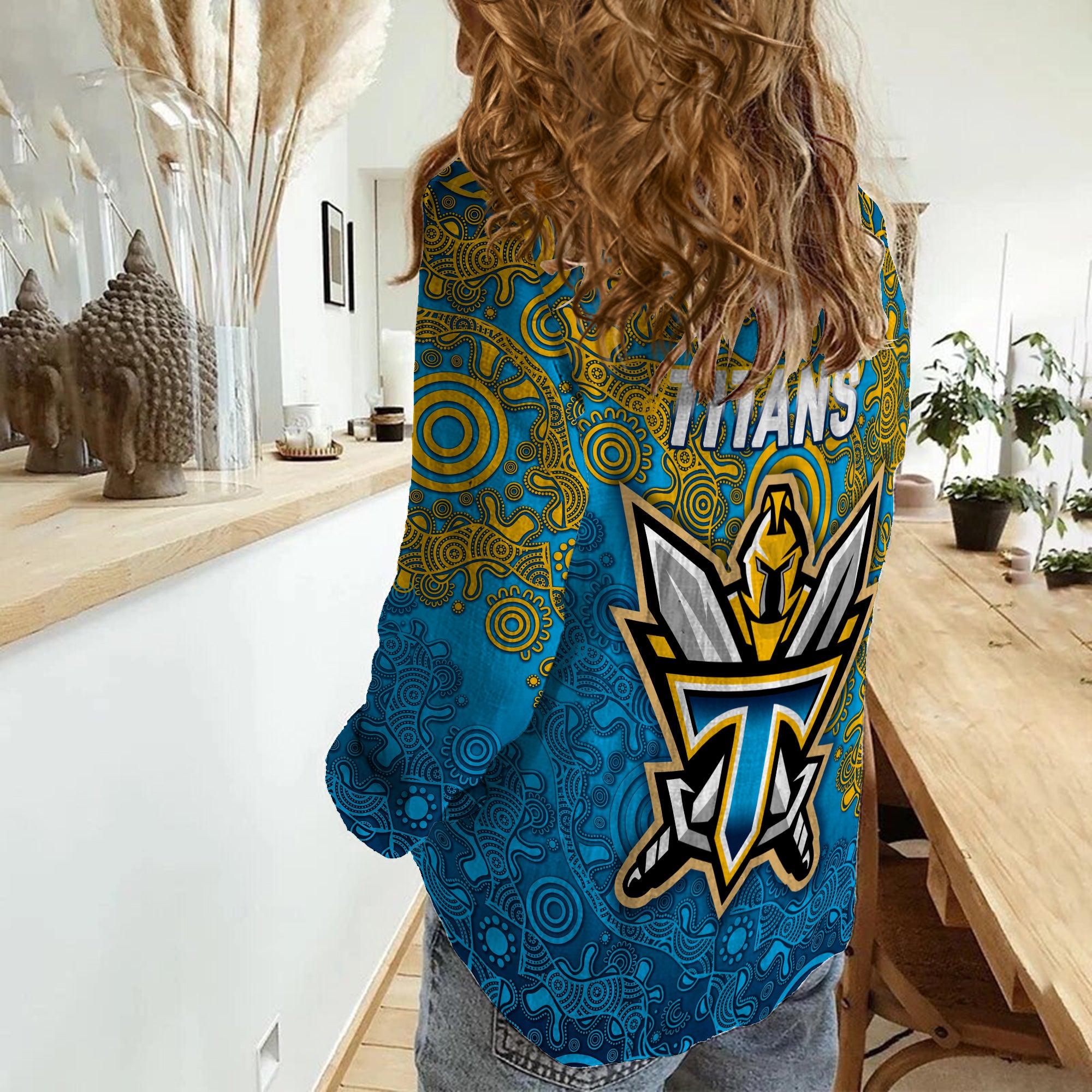 Titans Rugby 2022 Aboriginal Art Women Casual Shirt - - Vibe Hoodie Shop