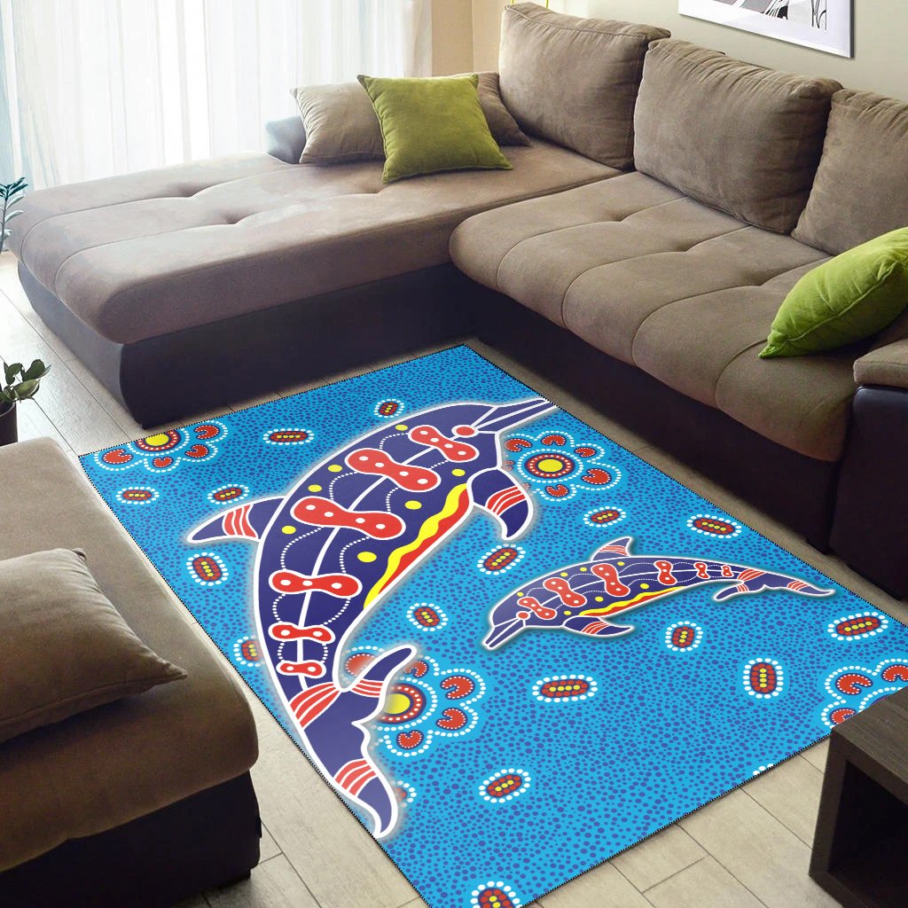 Aboriginal Area Rug - Dreamtime Dolphin Aboriginal Style - Vibe Hoodie Shop