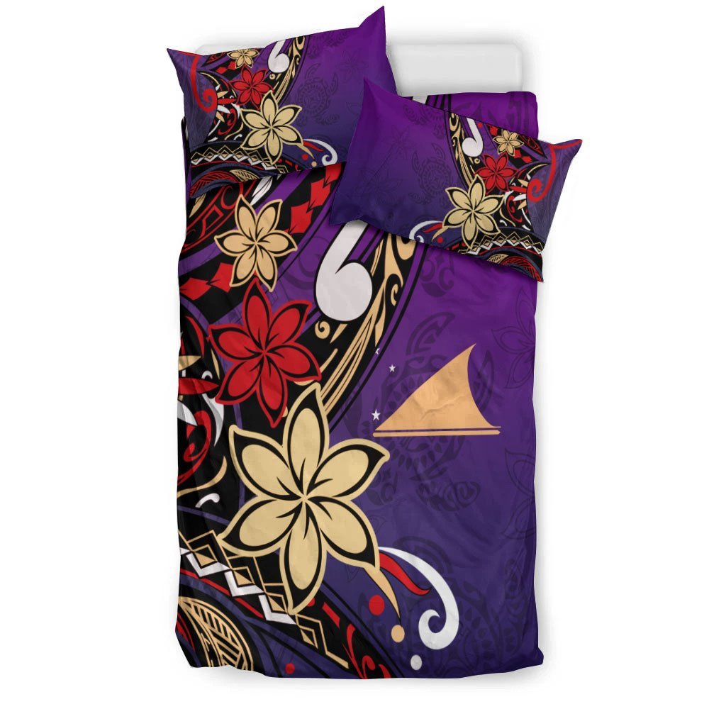 Tokelau Polynesian Bedding Set - Tribal Flower With Special Turtles Purple Color - Vibe Hoodie Shop