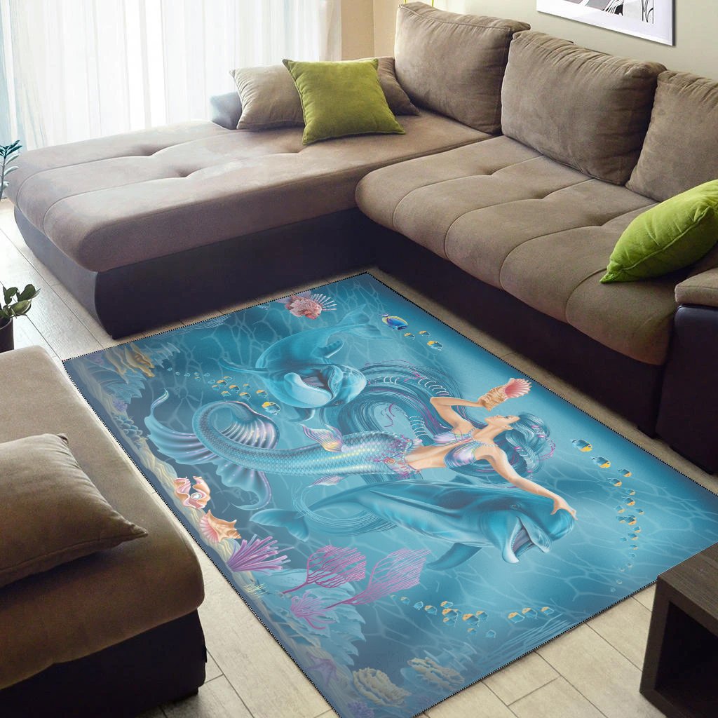 Area Rug - Australia Beautiful Mermaid With Dolphin - Vibe Hoodie Shop