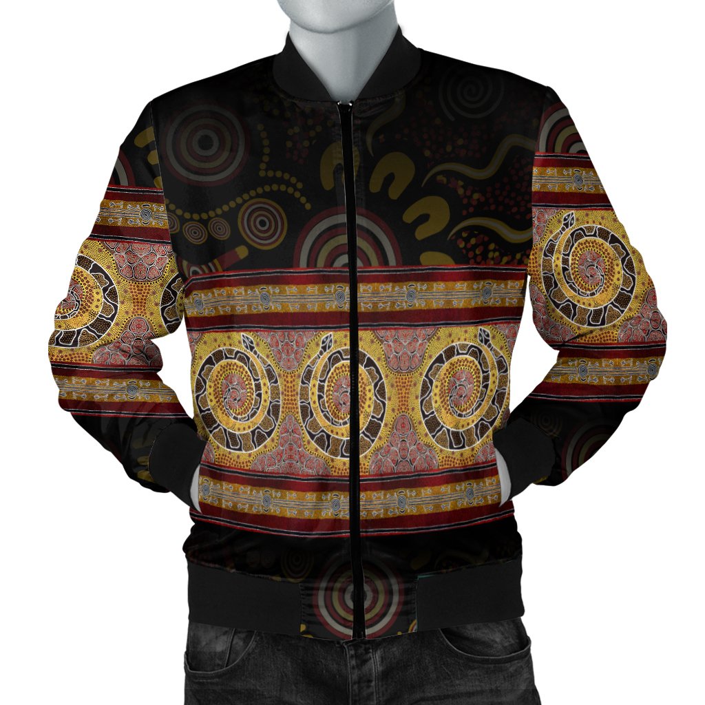 Aboriginal Men Bomber Jacket - Snake Dot Panting Art - Vibe Hoodie Shop