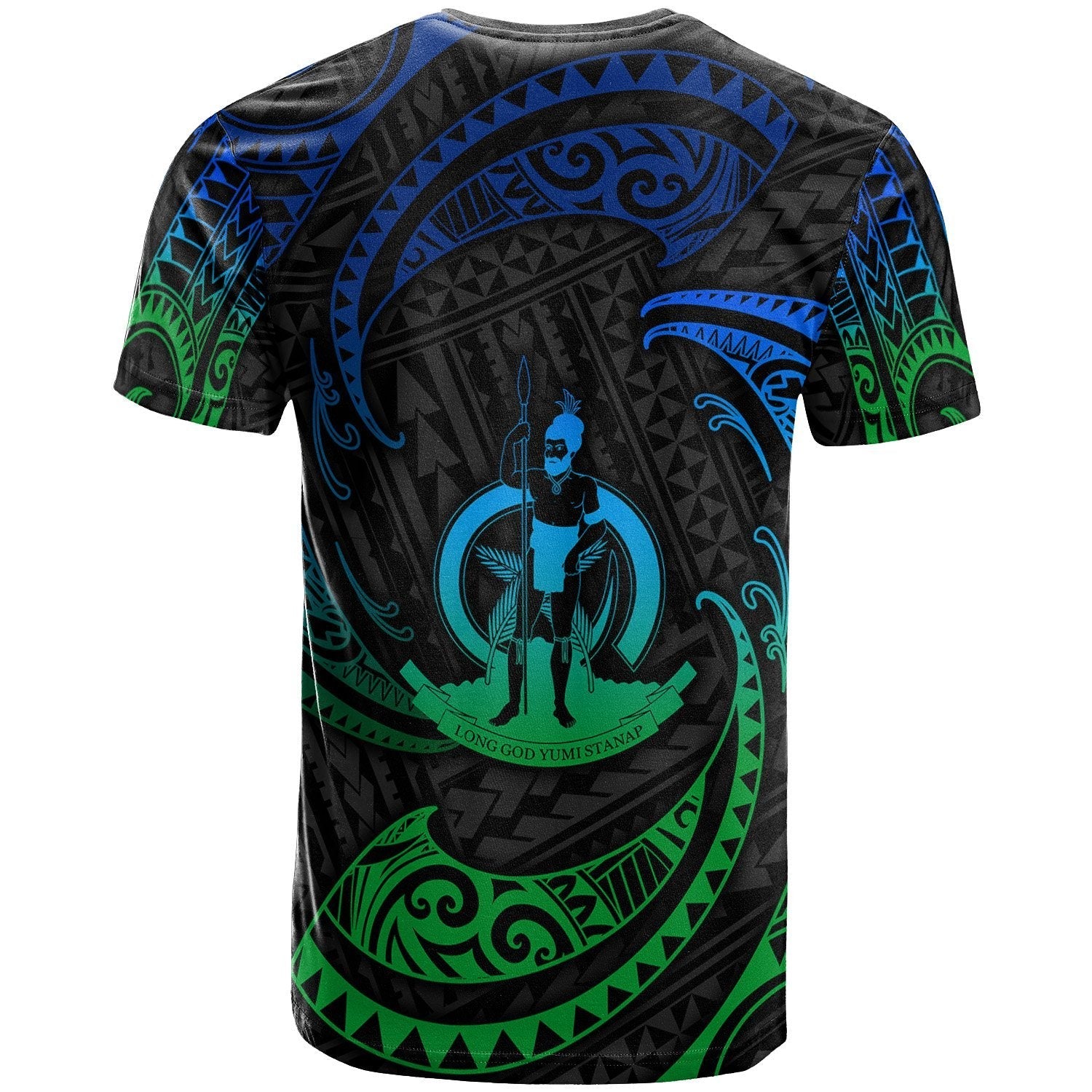 Vanuatu Polynesian T shirt - Blue Tribal Wave Ver.02 - Vibe Hoodie Shop