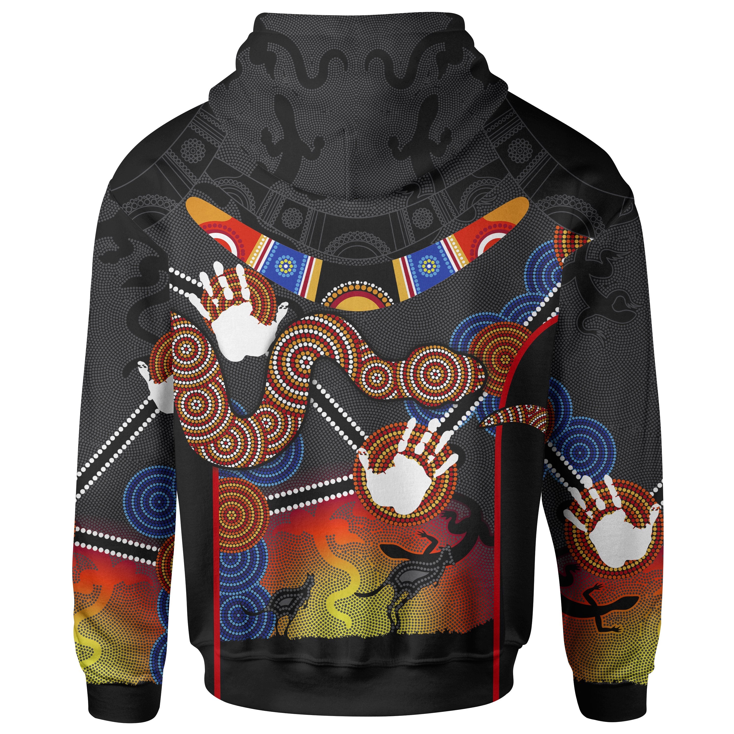 Aboriginal Zip - Up Hoodie, Australian Boomerang and Snake Indigenous Art - Vibe Hoodie Shop