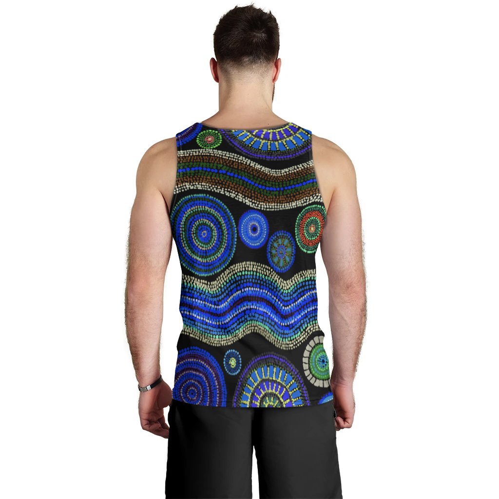 Men Tank Top - Aboriginal Dot Unique Style Blue - Vibe Hoodie Shop