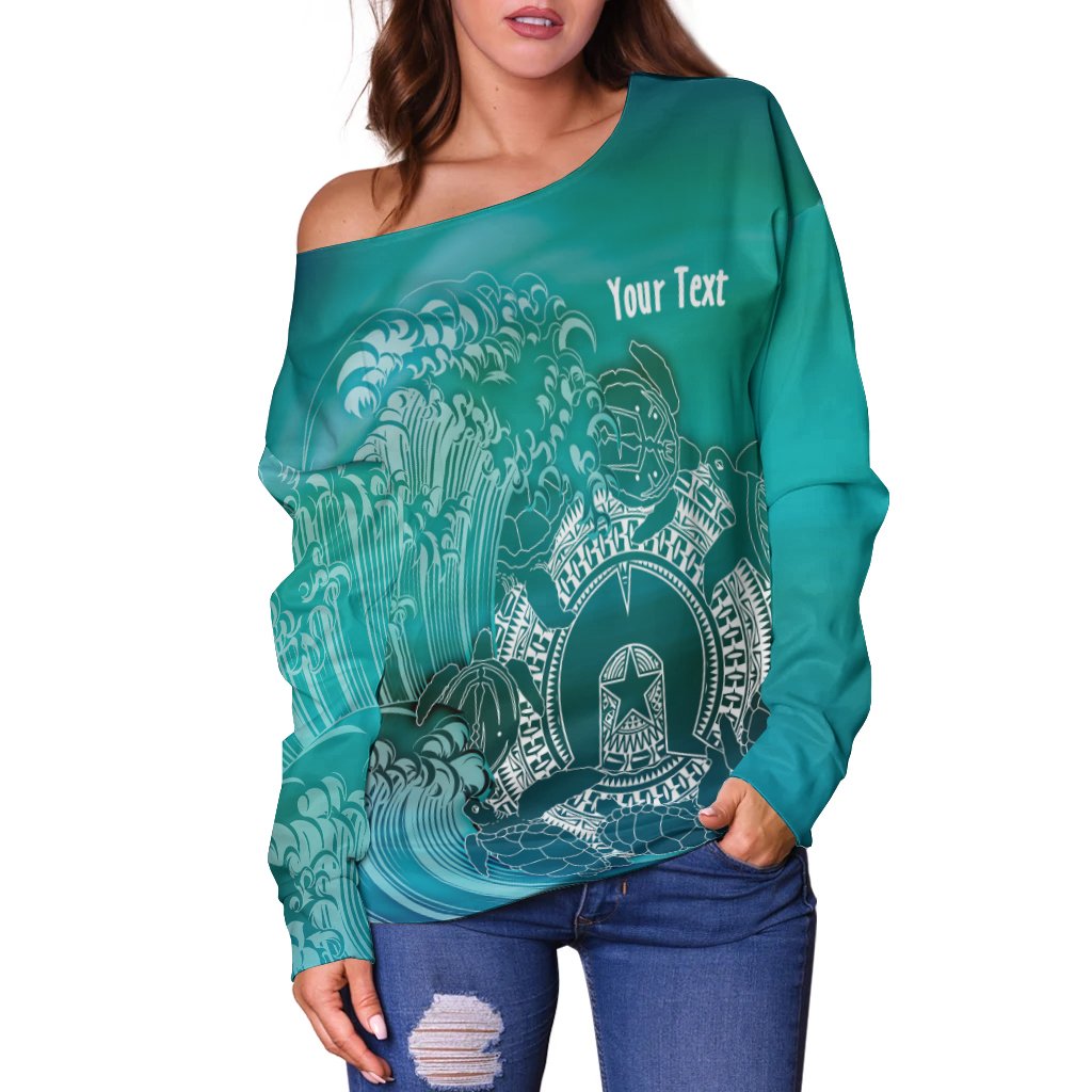 Custom Aboriginal Women's Off Shoulder Sweater, Torres Strait Islands in Wave - Vibe Hoodie Shop