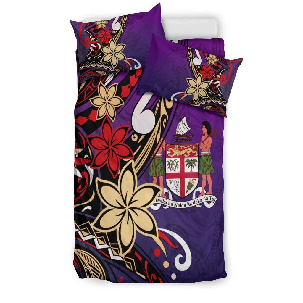 Fiji Bedding Set - Tribal Flower With Special Turtles Purple Color - Vibe Hoodie Shop