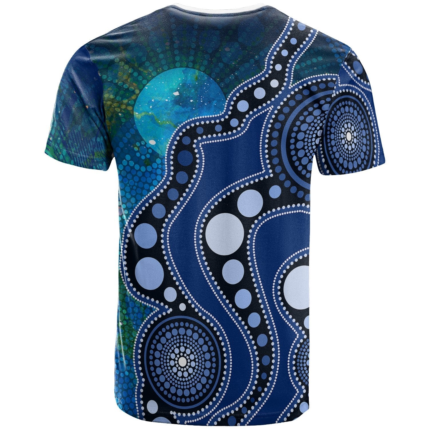 Custom Text Aborignal T shirt - Australia Indigenous Flag Circle Dot Painting Art (Blue) - Vibe Hoodie Shop