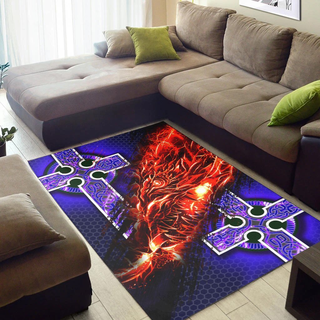 Celtic Area Rug - Fire Dragon And Water Cross Style - Vibe Hoodie Shop