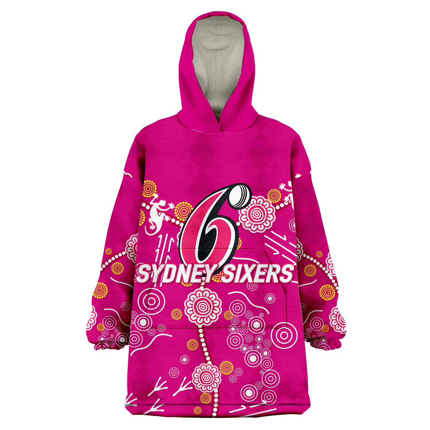 (Custom Personalised) Sydney Sixers Aboriginal Art Cricket 2022 Wearable Blanket Hoodie - - Vibe Hoodie Shop