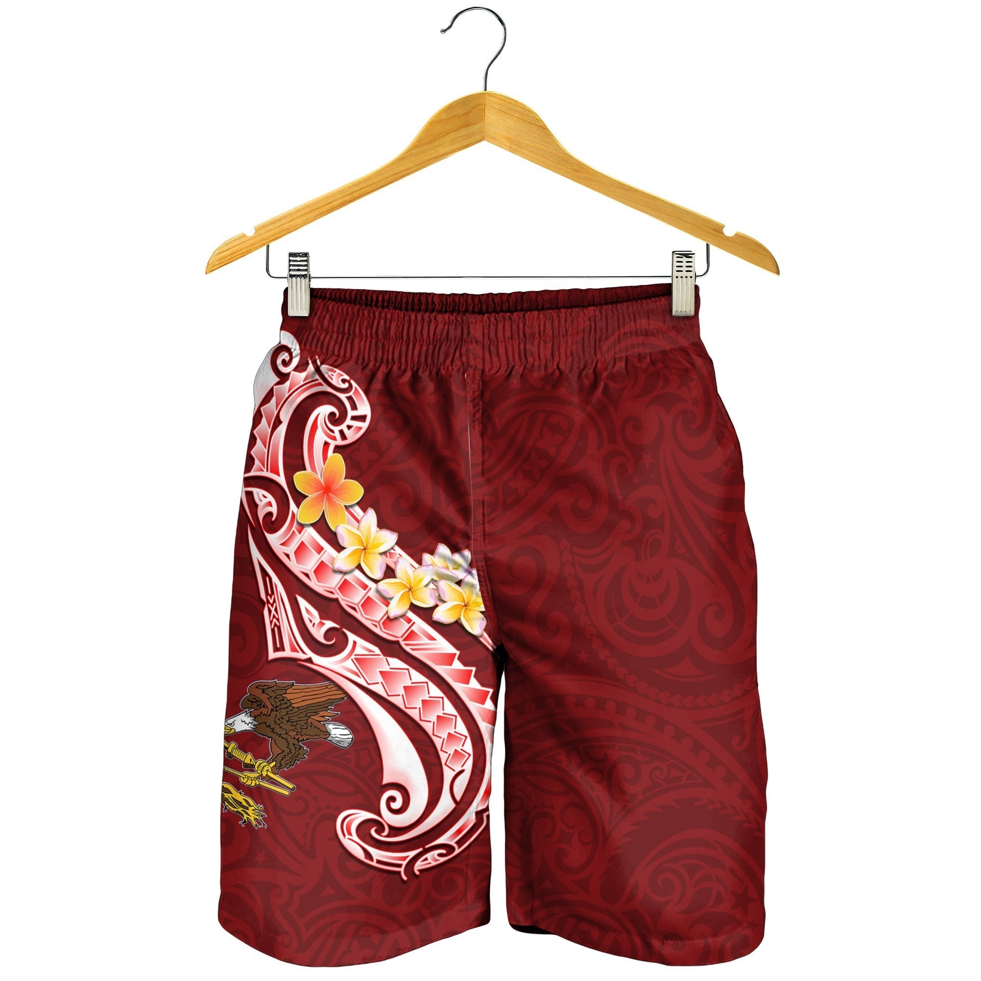 American Samoa Men's Shorts - AS Seal Polynesian Patterns Plumeria - Vibe Hoodie Shop