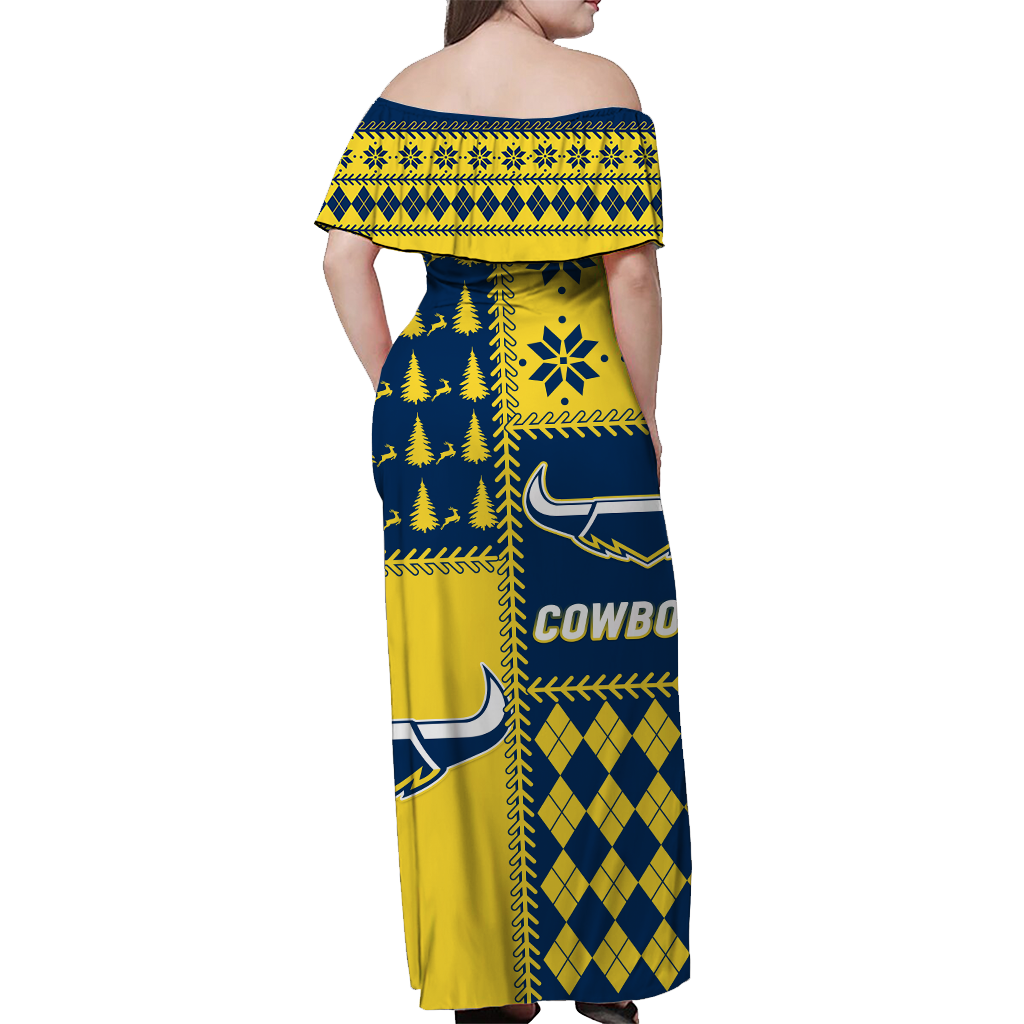 Cowboys Rugby Christmas 2022 Style Off Shoulder Long Dress - - Vibe Hoodie Shop