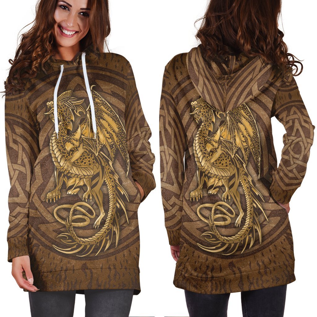 Celtic Vintage Dragon With Knot Hoodie Dress - Vibe Hoodie Shop